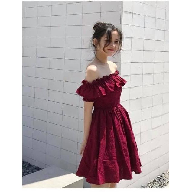 Đầm đỏ dự tiệc kiểu dáng tiểu thư sang trọng kèm ảnh video thật