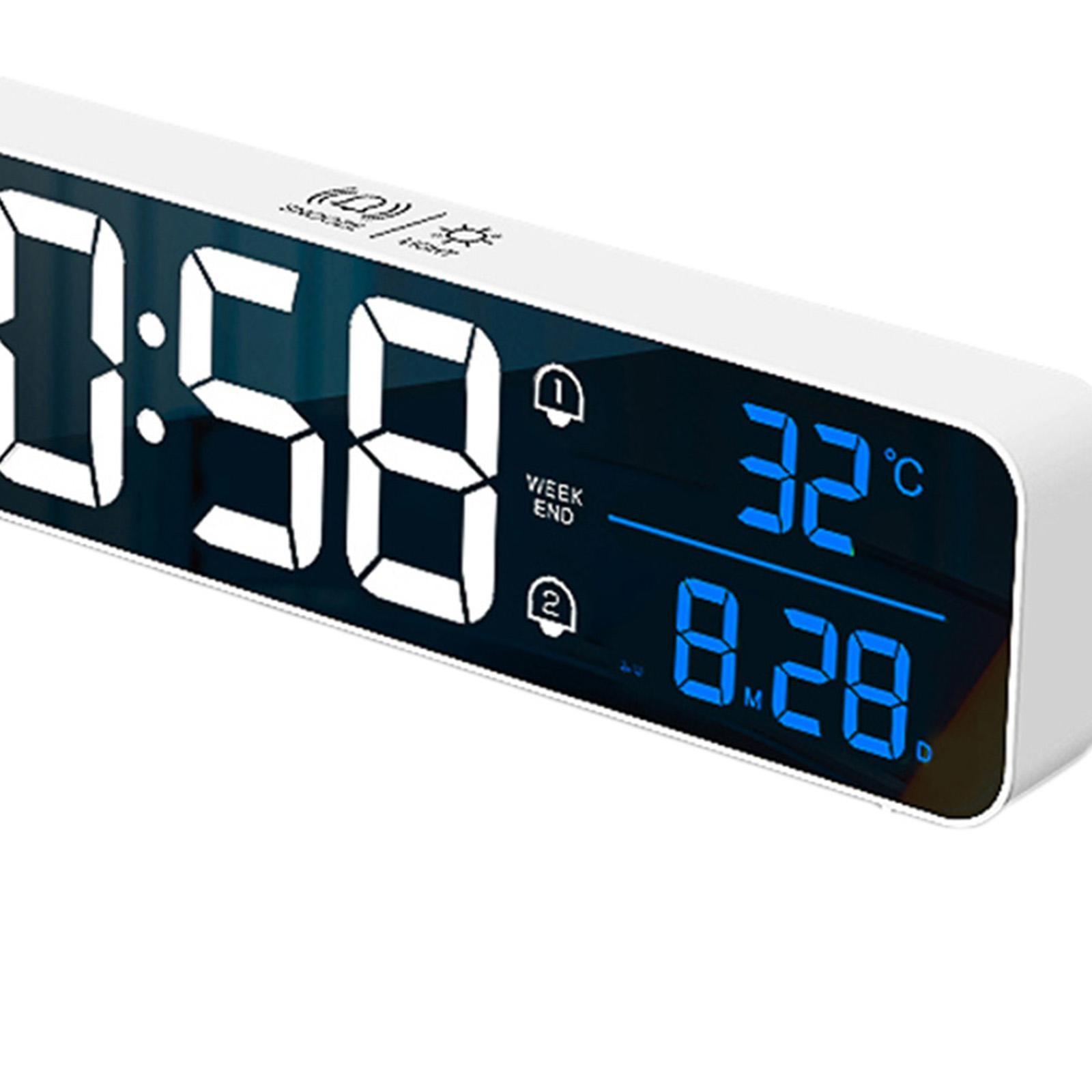 Living Room Mirror Large Digital Alarm Clock LED with Temperature 40 Music 4 Volume, Wall Clock