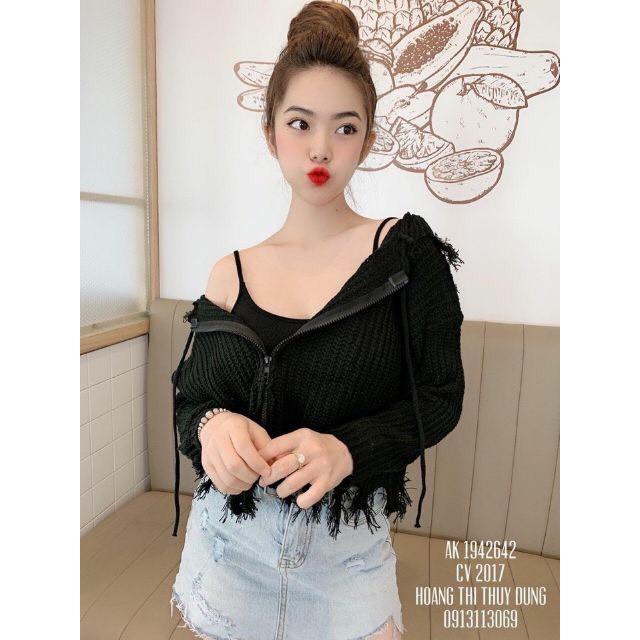 ÁO LEN RÁCH LAI CÓ NÓN CỰC XINH HÀNG NHẬP QC XỊN XÒ