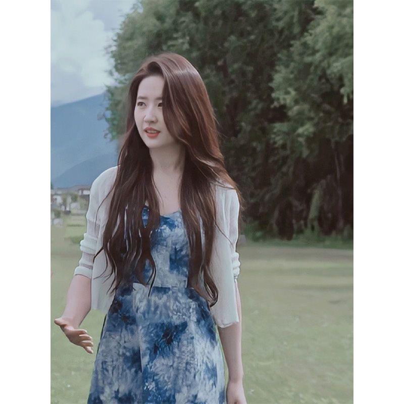 SHUANGYAN Đến nơi có gió Hứa Hồng Đậu cùng kiểu váy màu xanh da trời của Lưu Diệc Phỉ, váy nghỉ mát, váy bãi biển.