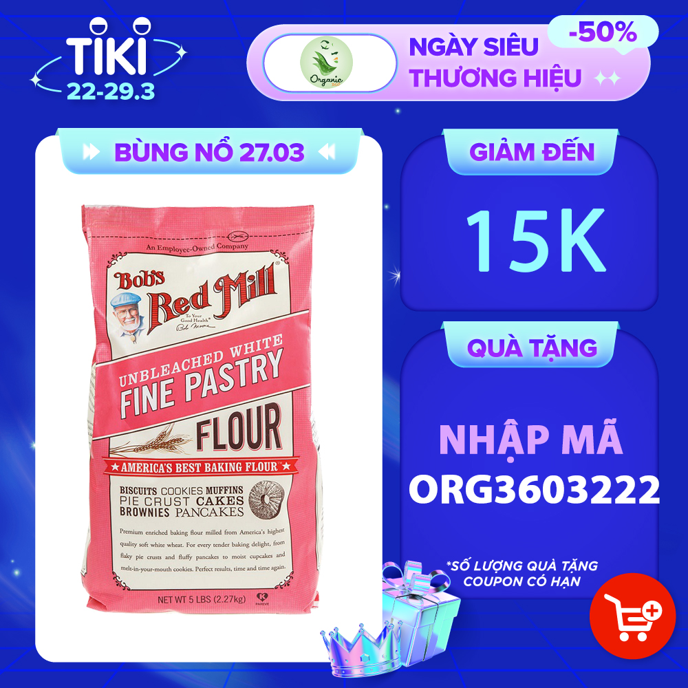 Bột mỳ mềm không tẩy trắng pastry flour Bob's Red Mill  2.27kg