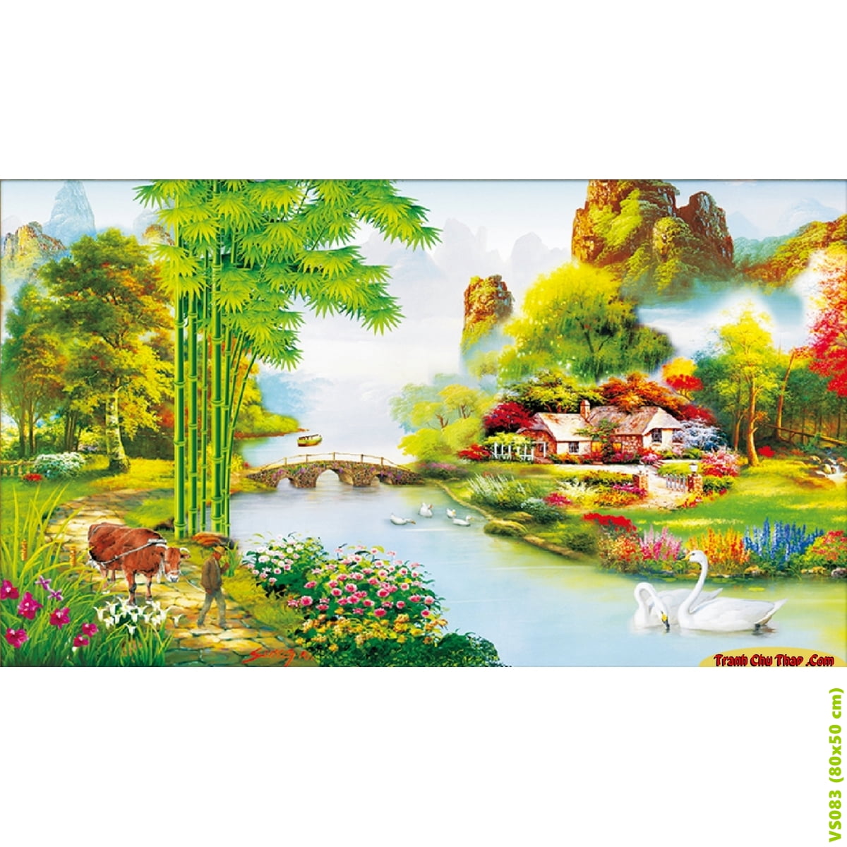 Tranh đính đá gia đình hạnh phúc VS083 - 80 x 50 cm - chưa đính