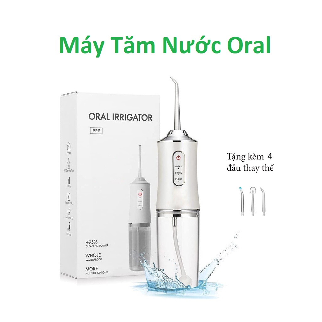 Máy Tăm Nước Cầm Tay Oral Irrigator - Tăm Nước Vệ Sinh Răng Miệng - 4 Đầu Tăm Bình Chứa 220ML