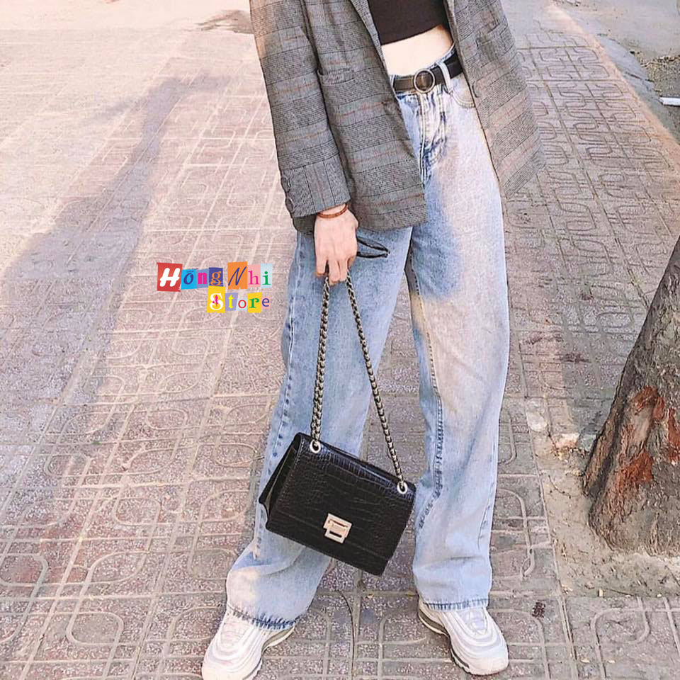 Quần Baggy Basic Jean Dài Lưng Cao Ống Rộng, Quần Culottes Jean - MM