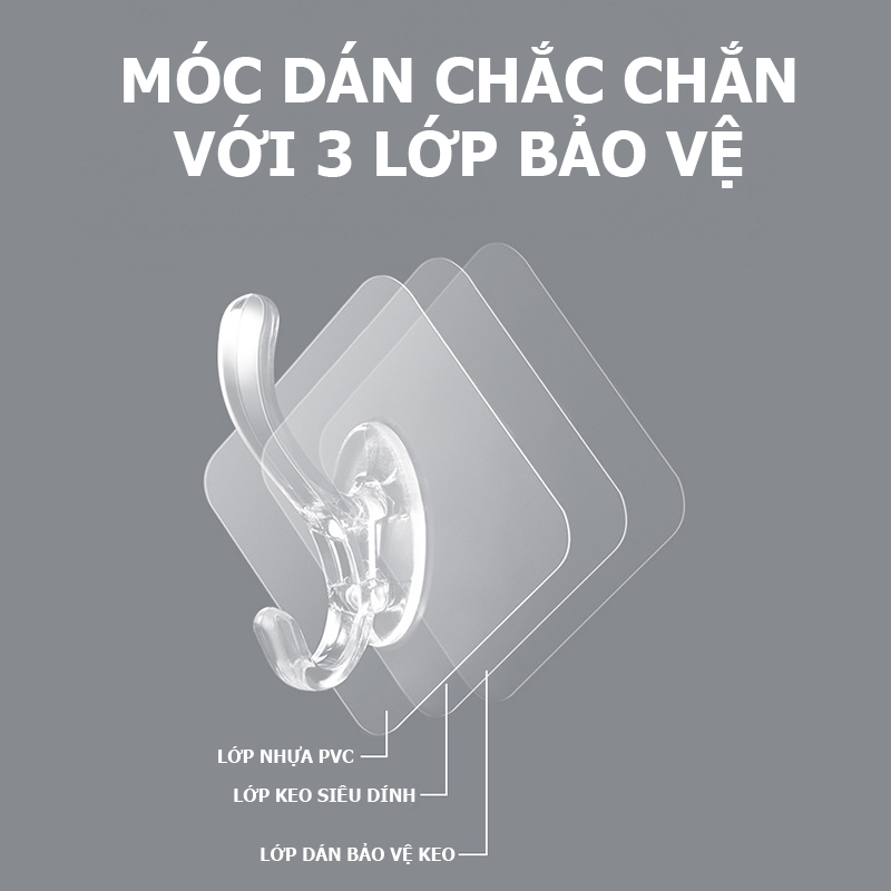 COMBO 10 Móc treo quần áo dán tường trong suốt chịu lực chống thấm nước MDT00004