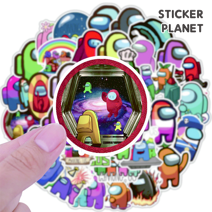 Bộ sticker AmongUs chống thấm nước trang trí mũ bảo hiểm, đàn, guitar, ukulele, điện thoại laptop