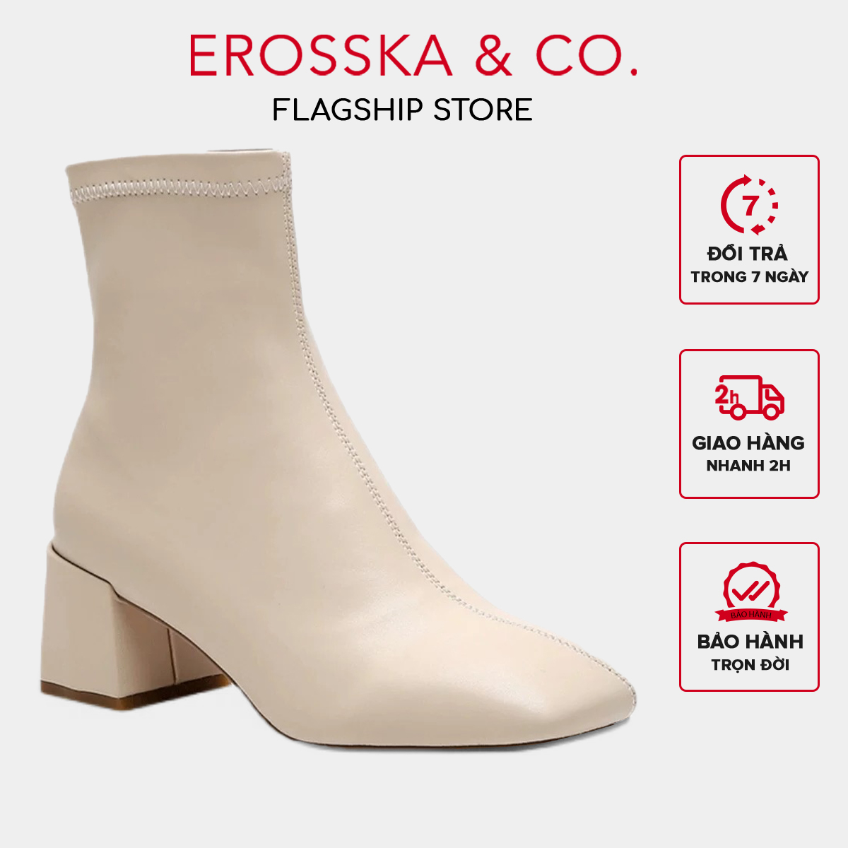 Erosska - Giày boot nữ cao cấp gót vuông có khoá kéo sau - GB010