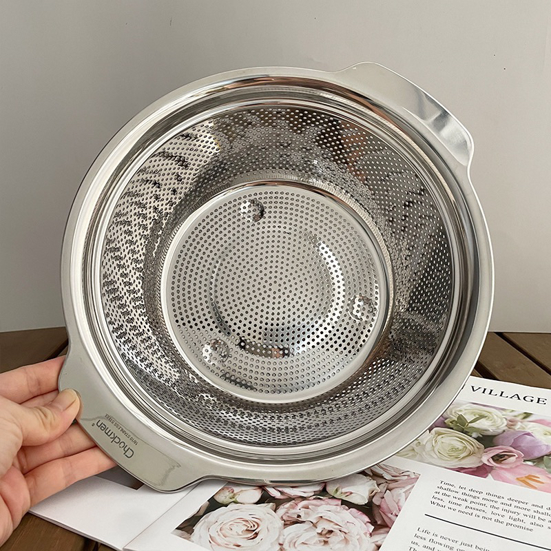 Bộ Rổ Kèm Thau Chockmen Size 27/31cm Inox 304 Cao Cấp Vo Gạo Rửa Rau