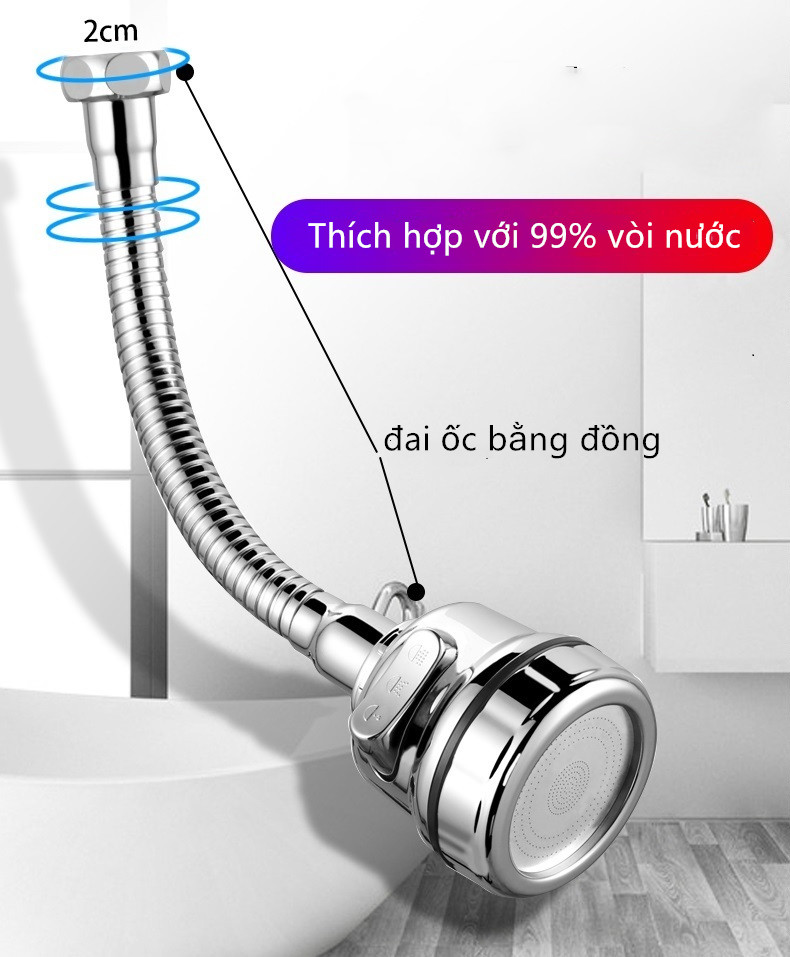 Đầu vòi tăng áp 3 mức độ cho bồn rửa chén ,Chứa các khớp phổ quát, băng nguyên liệu, bộ điều hợp, miếng đệm cao su