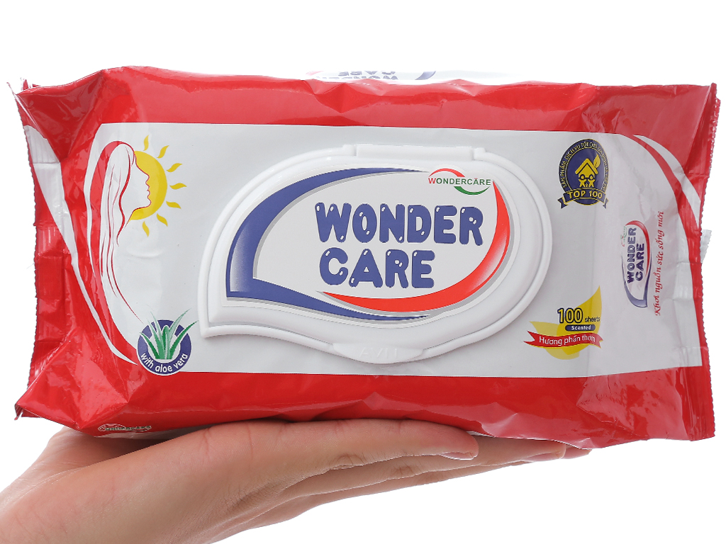 Combo 3 Gói Khăn Giấy Ướt  Wondercare 100 Tờ Hương Phấn Dịu Nhẹ, Tinh Chất Lô Hội Dưỡng Da