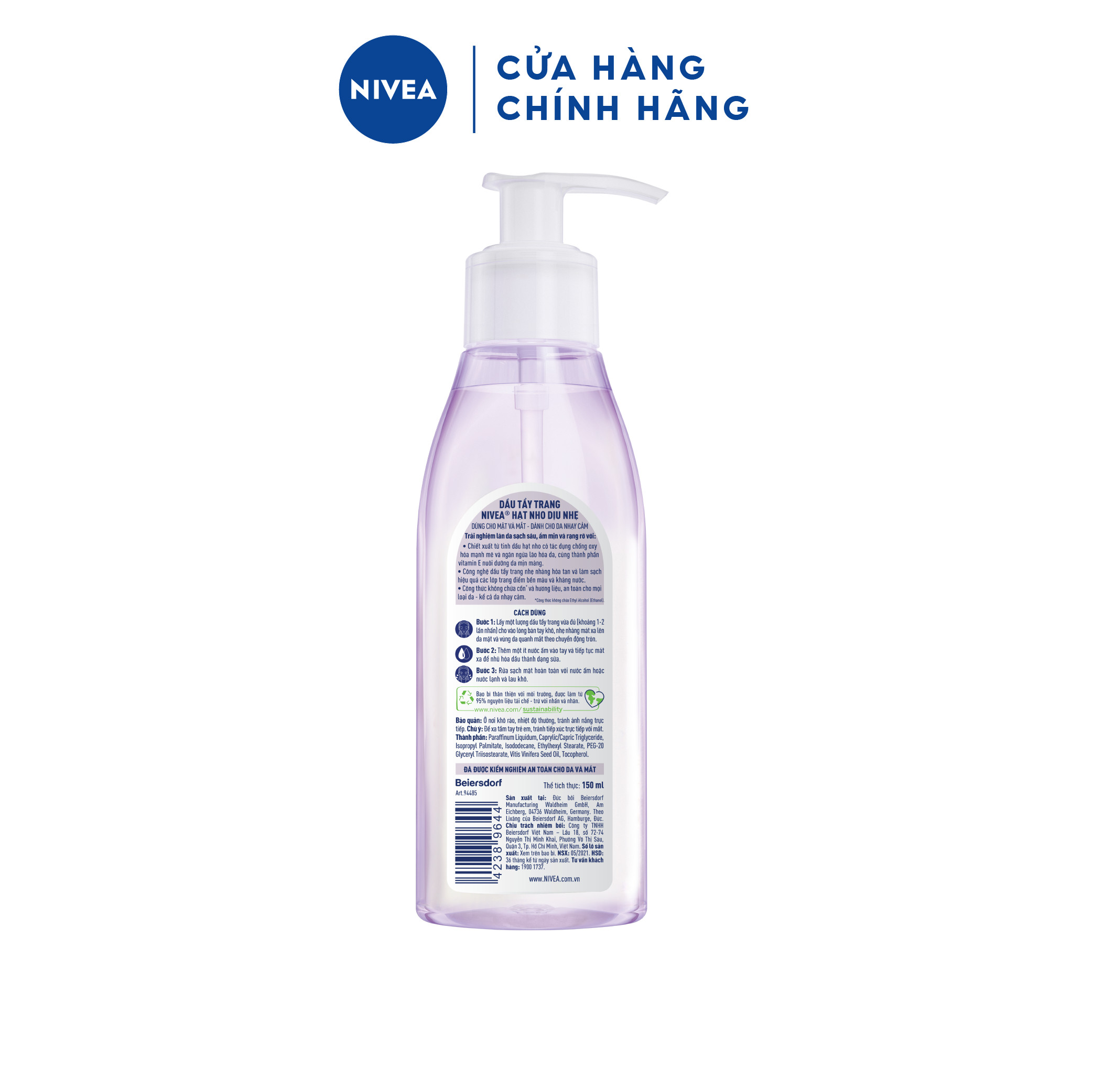 Dầu Tẩy Trang Nivea Chiết Xuất Hạt Nho Dịu Nhẹ Làm Sạch Sâu Cho Da Nhạy Cảm (150ml) - 94485