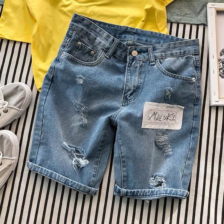 Quần short jeans đùi nam vá rách trẻ trung, thời trang xuân hè 2021