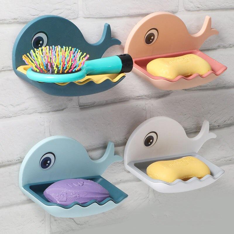 Whale Shape Seamless Wall-Mounted Soap Bathroom Shower Soap Holder Dish Storage Plate Tray Bathroom Supplies Bathroom Gadgets