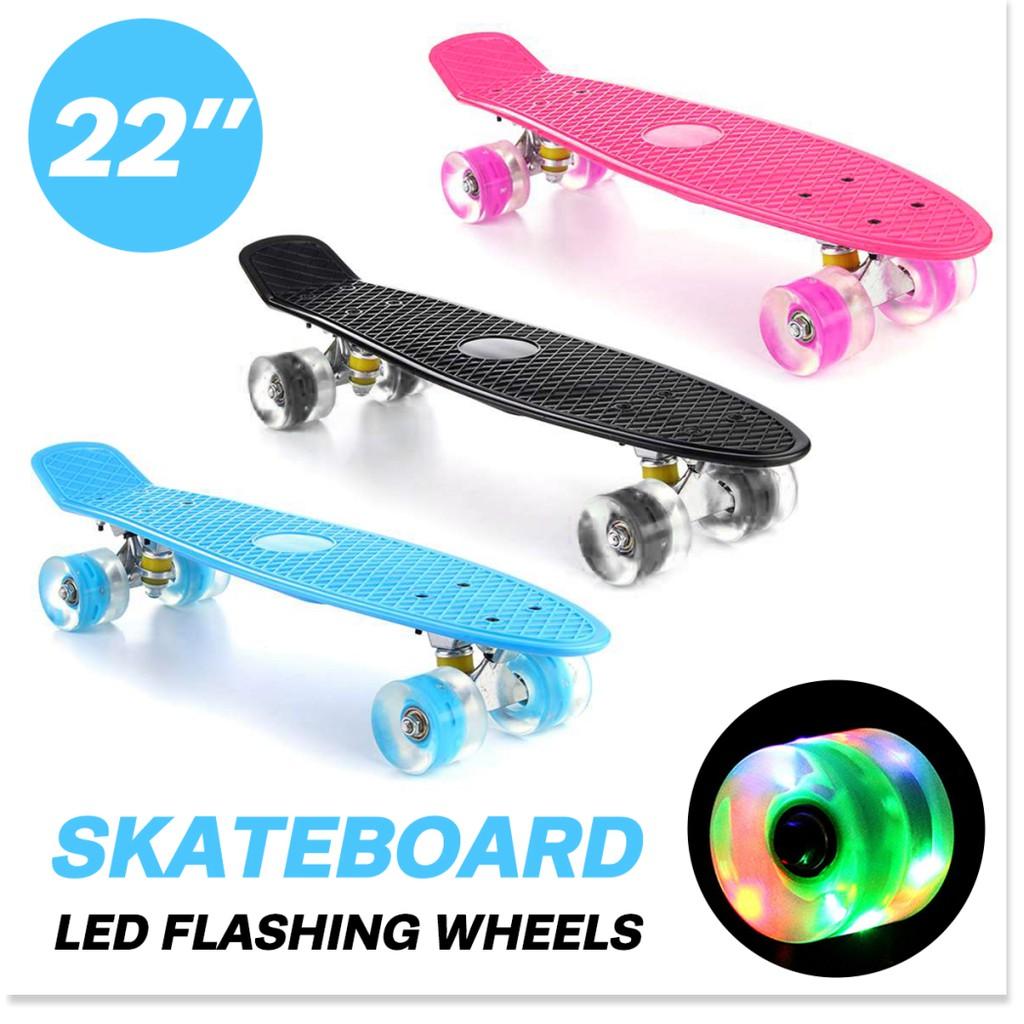 22Inch Skateboard, Ván Trượt LED Nhấp Nháy Cho Trẻ Em Người Mới Bắt Đầu 4 PU Bánh Xe, Pennyboard Khung Nhôm