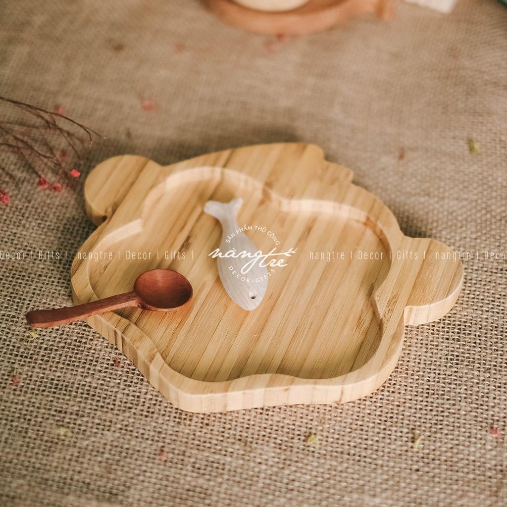 Khay gỗ tre ăn dặm hình con khỉ - Khay gỗ tre
