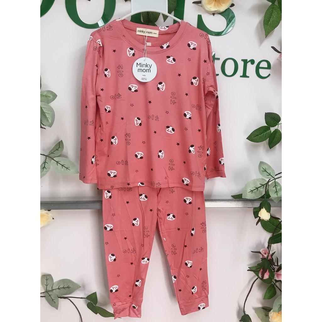 Bộ dài tay quần dài lưng thấp Minky mom họa tiết hình chó siêu cute cho bé 17-19kg