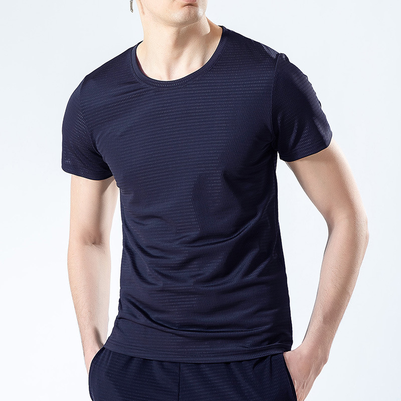 Áo Thun Nam Ngắn Tay Không Cổ, Vải lưới Thun Lạnh, Thoáng Khí, Co Giãn 4 Chiều, Áo Tập Gym Nam, Áo Thể Thao Nam Mặc 4 Mùa Siêu Thoáng Mát