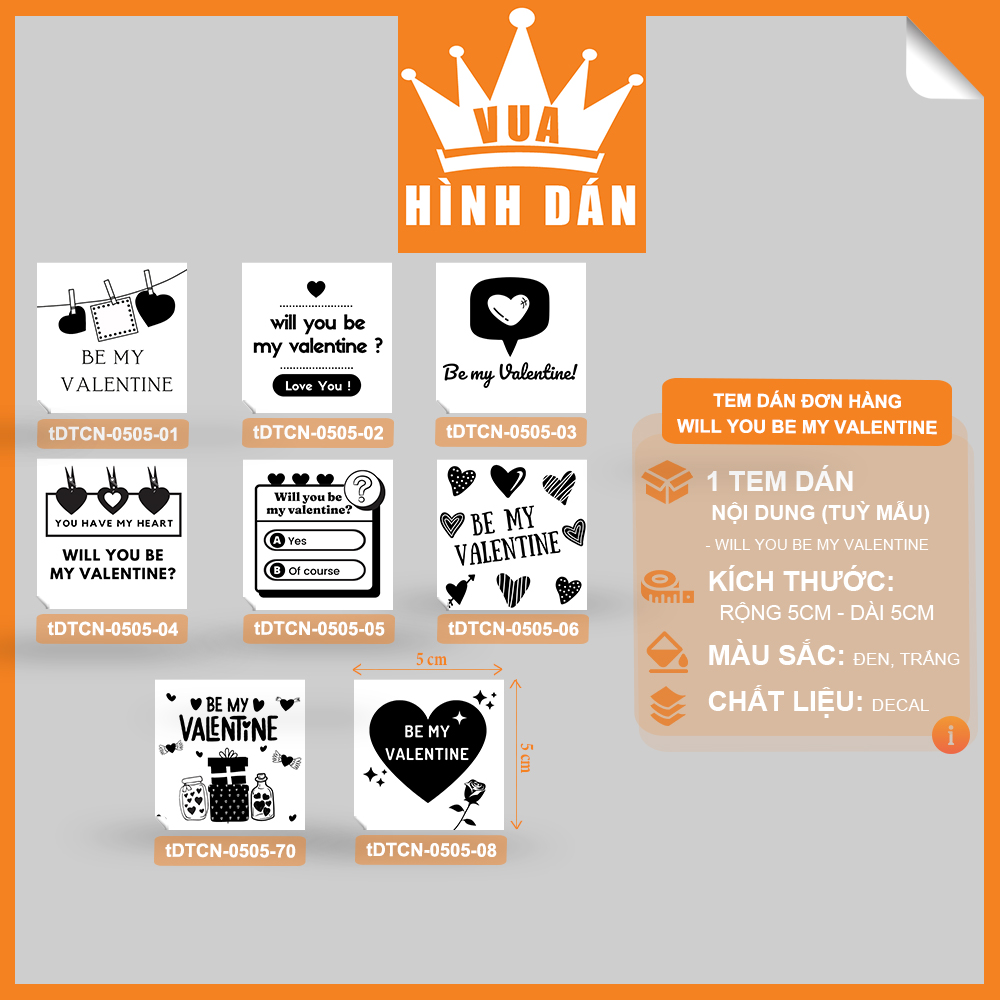 Set 50/100 sticker WILL YOU BE MY VALENTINE - tem dán, nhãn dán hộp, gói quà, túi hàng 1.053