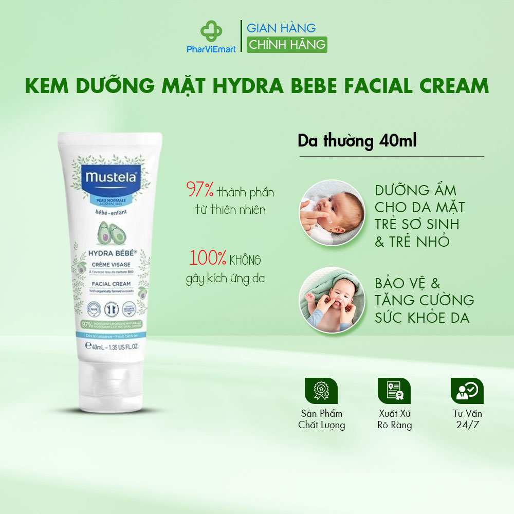 Kem Dưỡng Mặt MUSTELA Cho Trẻ Em Giúp Cấp Ẩm và Không Gây Nhờn Rít Phù Hợp Mọi Loại Da