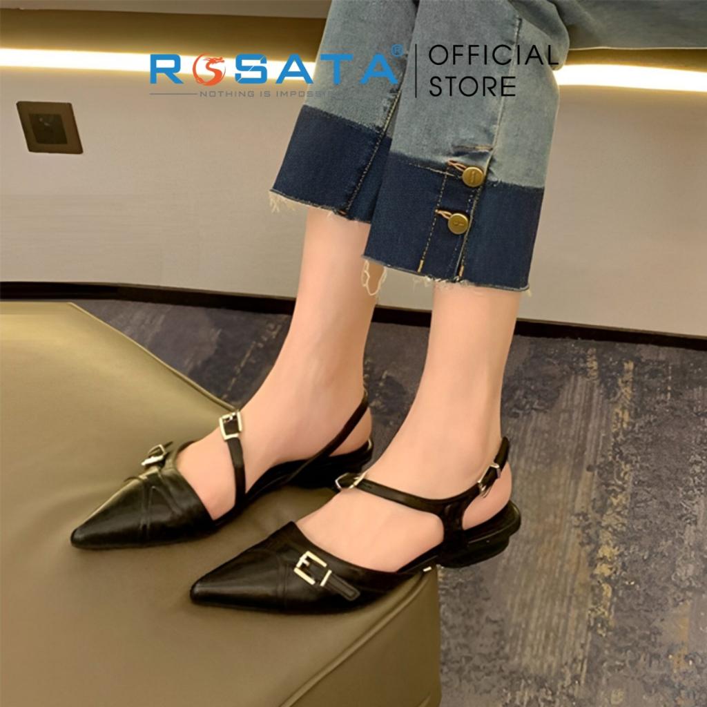 Giày sandal nữ đế thấp 2 phân đi tiệc mũi bít nhọn quai hậu chéo dây mảnh ROSATA RO572 - Đen