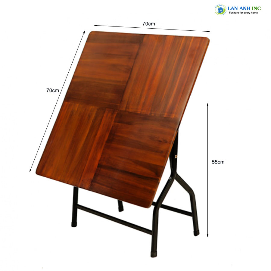 Bàn ăn thấp gấp gọn gỗ vuông 70x70cm chân sắt sơn tĩnh điện đẹp hiện đại LAPX11