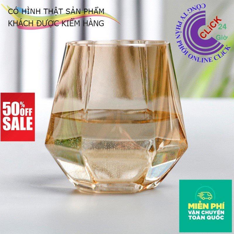 Bộ Bình Thủy Tinh Và 6 Cốc Siêu Dầy Cường Lực, Chịu Nhiệt, Mẫu Kim Cương, Màu Vàng Sang Trọng - Hàng Cao Cấp