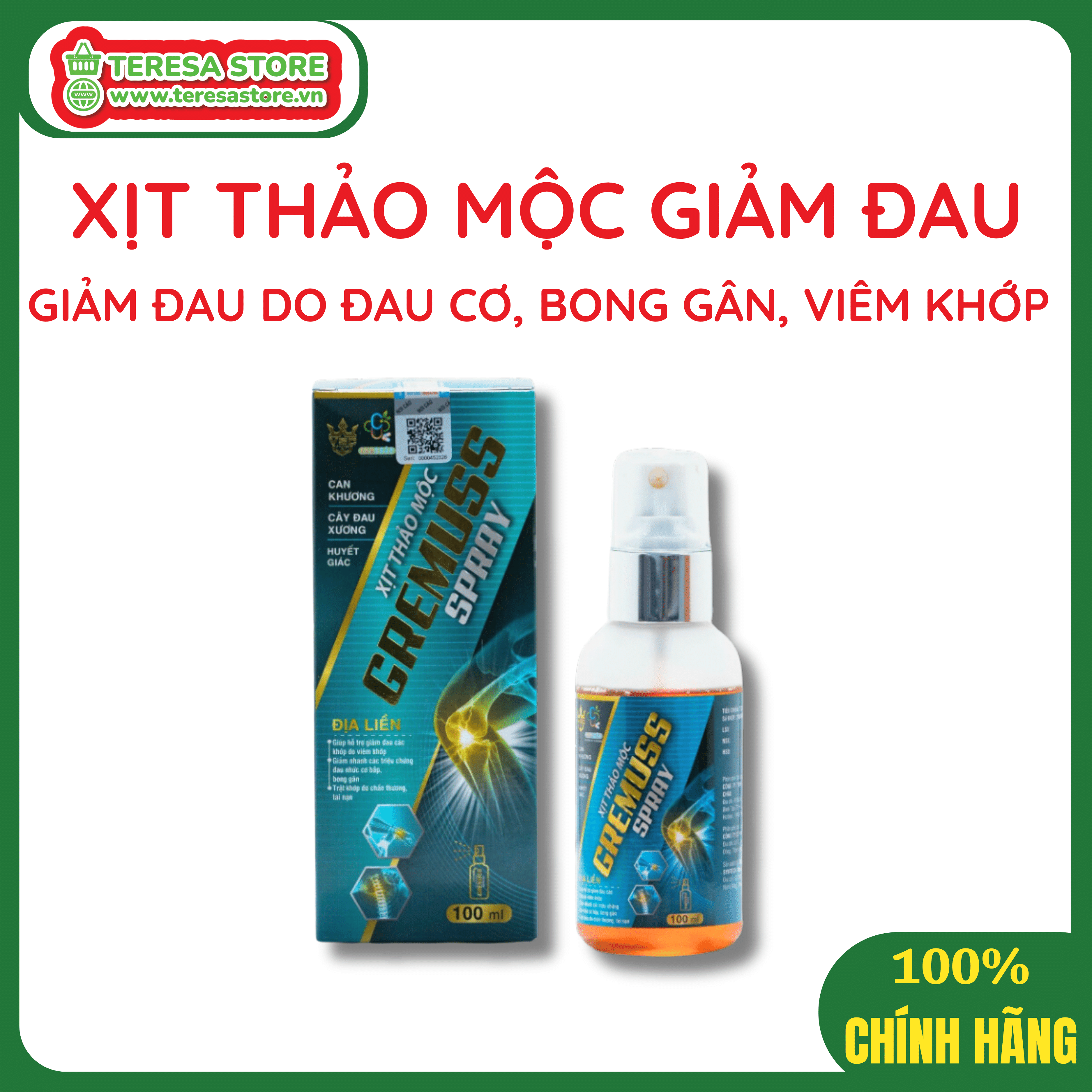 Xịt giảm đau khớp thảo dược Vạn Sinh Châu Gremuss Spray chai 100ml