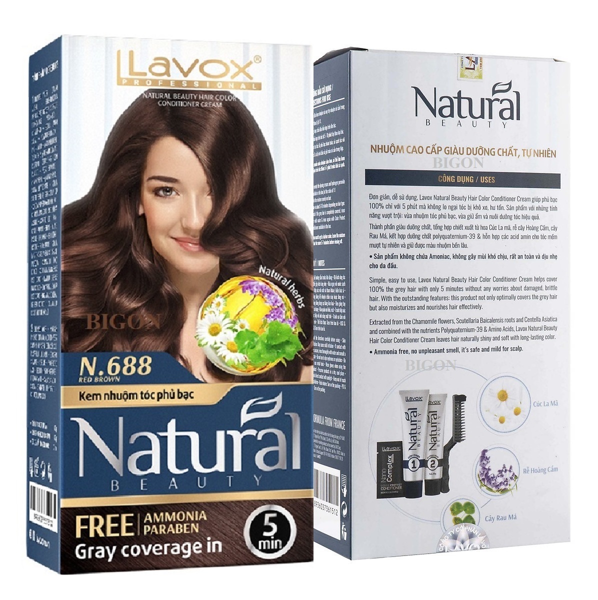 Kem Nhuộm Phủ Bạc Cao Cấp Siêu Dưỡng, Tự Nhiên Lavox N.688 - Red Brown