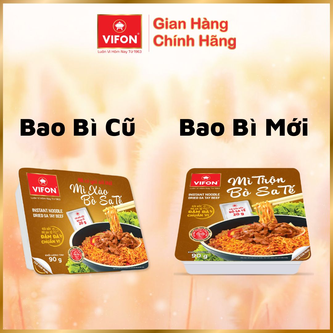 Thùng 18 Khay Mì Trộn Bò Sa Tế VIFON 90g / Khay