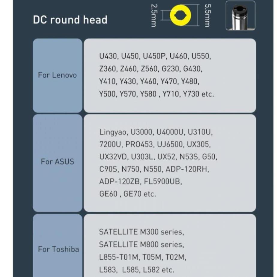 Cáp sạc đa năng Baseus 100W USB C Sang DC cho laptop Lenovo/ Asus/ Toshiba (CA1T2)- Hàng chính hãng