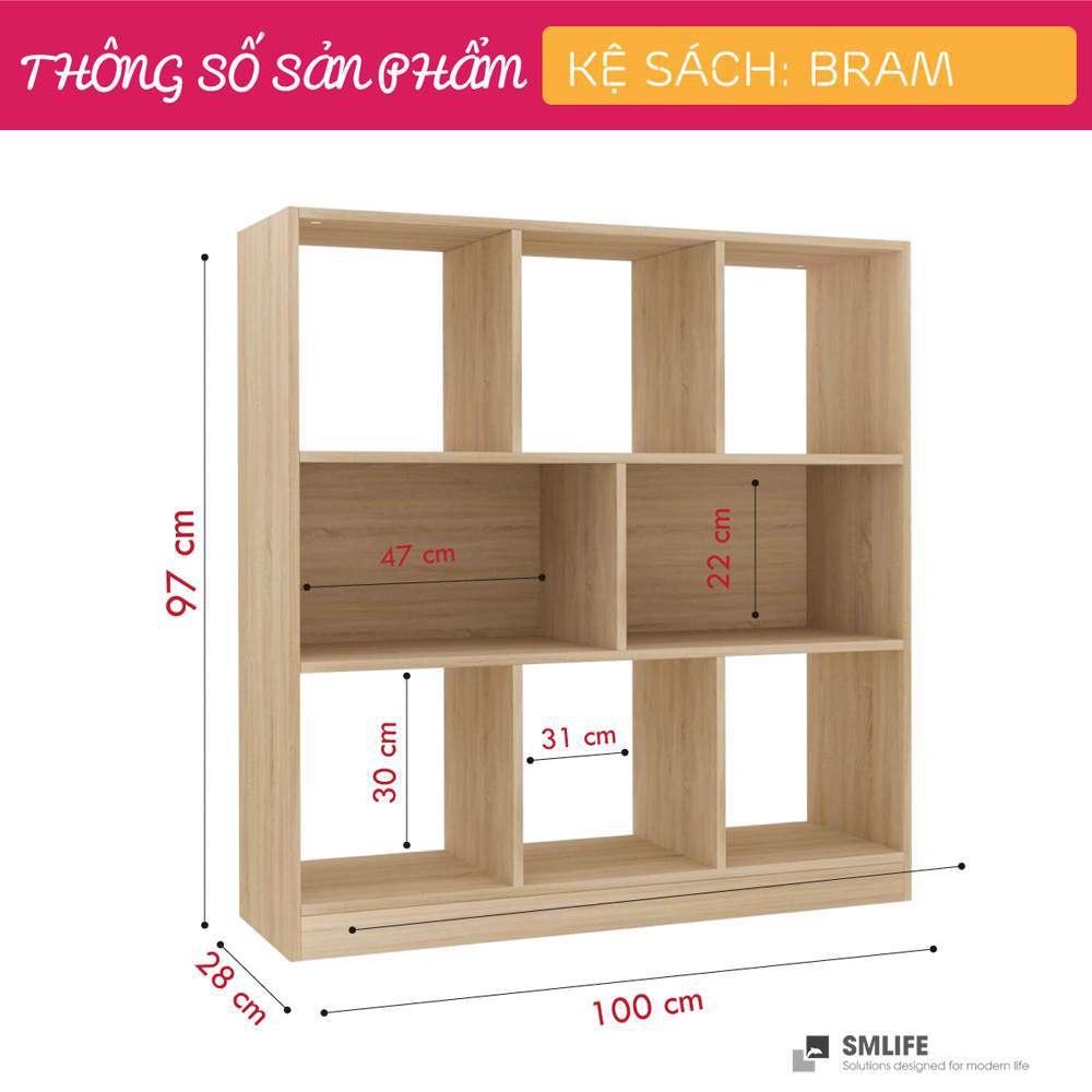 Kệ sách gỗ hiện đại SMLIFE Bram  | Gỗ MDF dày 17mm chống ẩm | D100xR28xC97cm - Màu