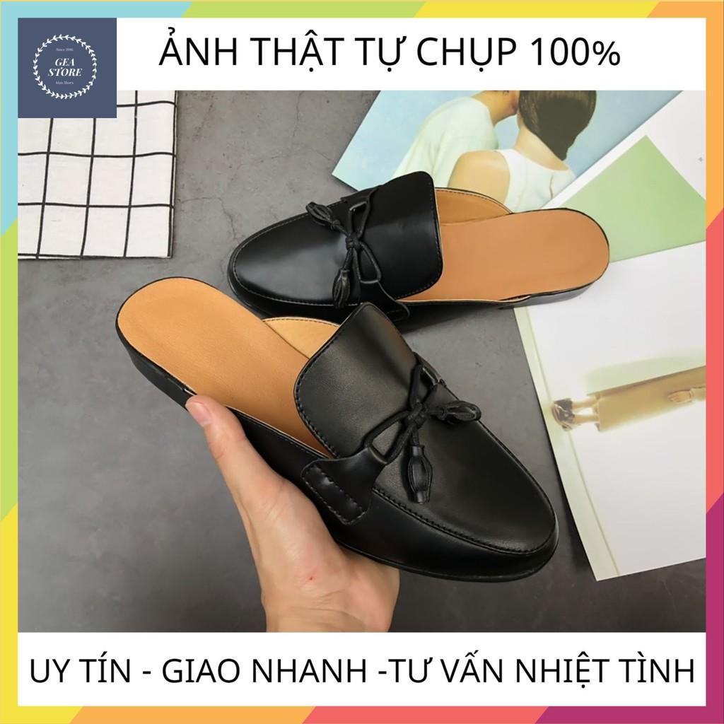 Giày sục nam phong cách trẻ trung, Sục nam cao cấp kết hợp nơ chất liệu da bò pu bền đẹp đế cao su đúc - Mã GEA26