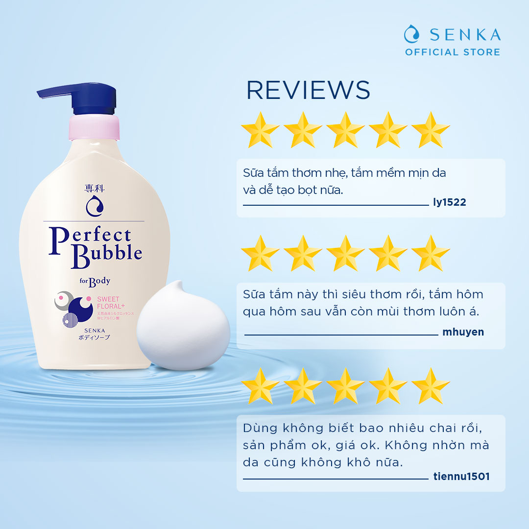 Sữa tắm dưỡng ẩm hương hoa dịu ngọt Senka Perfect Bubble for Body Sweet Floral 500ml