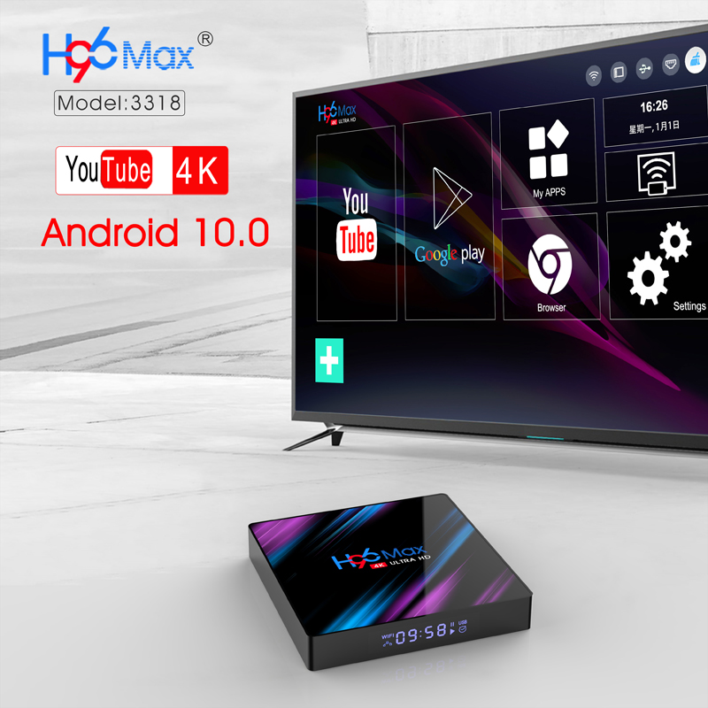 Android tivi box Ram 4G Rom 32G android 10.0 bluetooth 4.0 kết nối wifi 5G hỗ trợ video 4k xem kênh truyền hình miễn phí H96MAX