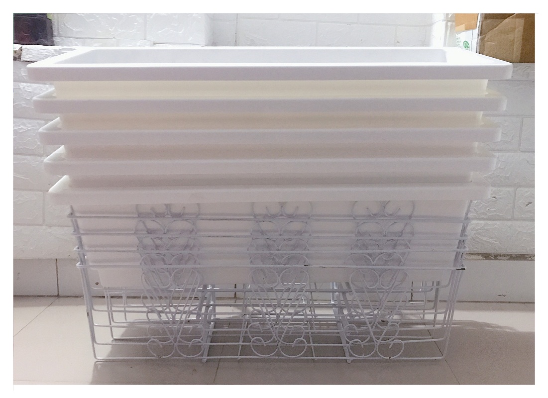 5 Giỏ Sắt Treo Chậu Hoa Ban Công Hình Chữ Nhật KT 64x21x18Cm - Màu Trắng