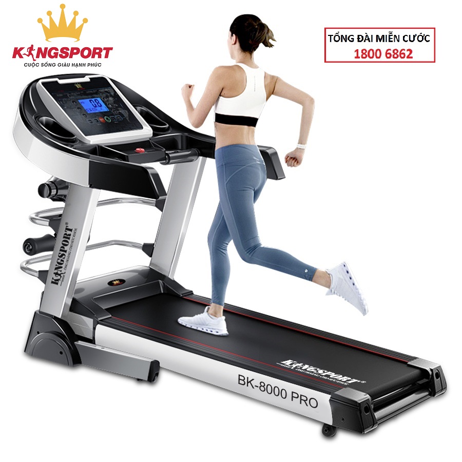 Máy chạy bộ tại nhà Kingsport BK-8000 Pro đa năng có chức nâng dốc tự động, kèm theo đai massage và thanh gập bụng