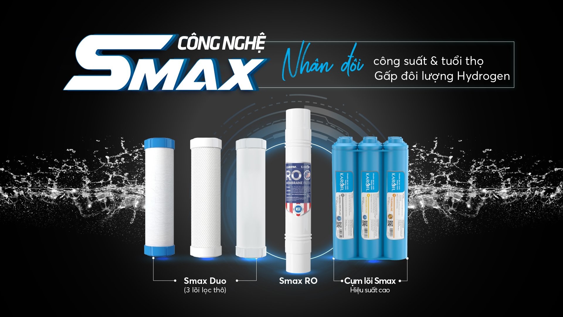 Máy lọc nước nóng lạnh Karofi KAD-D68 10 lõi lọc Smax hàng chính hãng