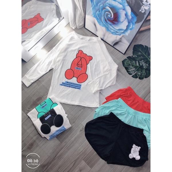 ️️HOT️ Đồ bộ đùi thun tay dài có túi quần, sét đùi thun siêu dễ thương