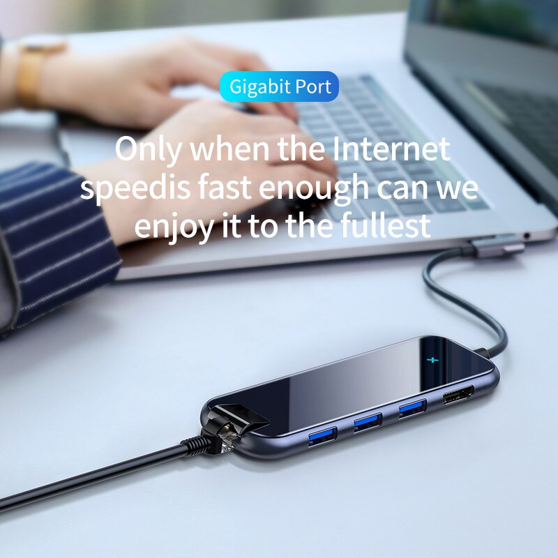 Hub sạc nhanh chia cổng đa năng 6 in 1 Type-C dành cho Macbook Pro / Smartphone hiệu Baseus Multi thành cổng Type-C PD 3.0, 3 cổng USB 3.0, jack mạng LAN, cổng HDMI chuẩn 4k - Hàng chính hãng