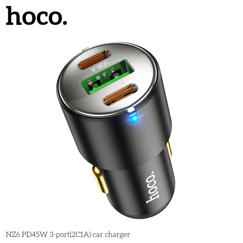 Bộ Sạc Xe Hơi Hoco NZ6 PD45W+ Q.C 3.0 Cao Cấp Hỗ Trợ 2 Cổng Type C, 1 USB-A - Hàng Chính Hãng