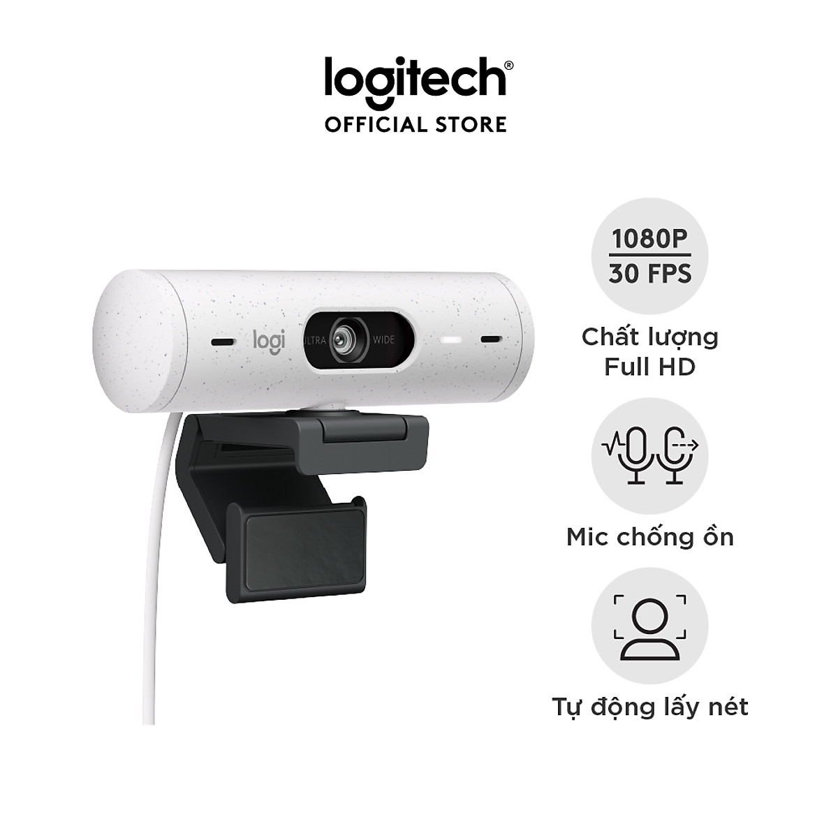 Webcam Logitech Full HD Brio 500 - Tự động điều chỉnh ánh sáng, Tự động lấy khung hình,Show mode, Mic kép giảm ồn, nắp che bảo mật, Hoạt động với Microsoft Teams, Google Meet, Zoom -Hàng chính hãng