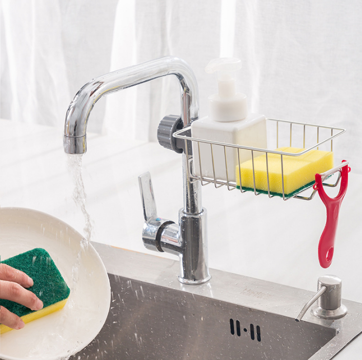 Dụng cụ để đồ rửa chén bát inox gắn tại vòi điều chỉnh 360 độ đa năng giỏ treo bồn rửa bát