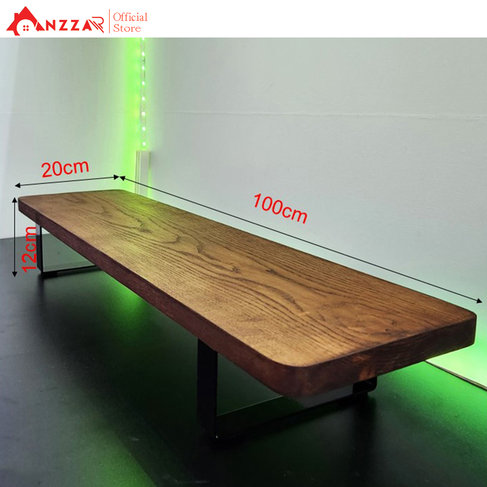 Kệ gỗ tự nhiên kê màn hình máy tính màu nâu Rustic chân kim loại, Kệ gỗ kê màn hình Anzzar-04