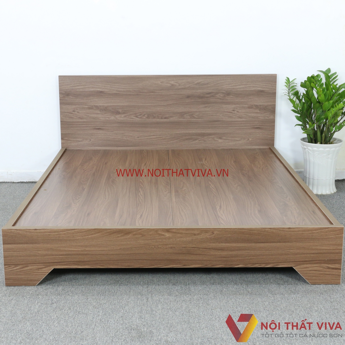 Giường Ngủ Gỗ MDF Chân Cao Phủ Melamine Màu Óc Chó