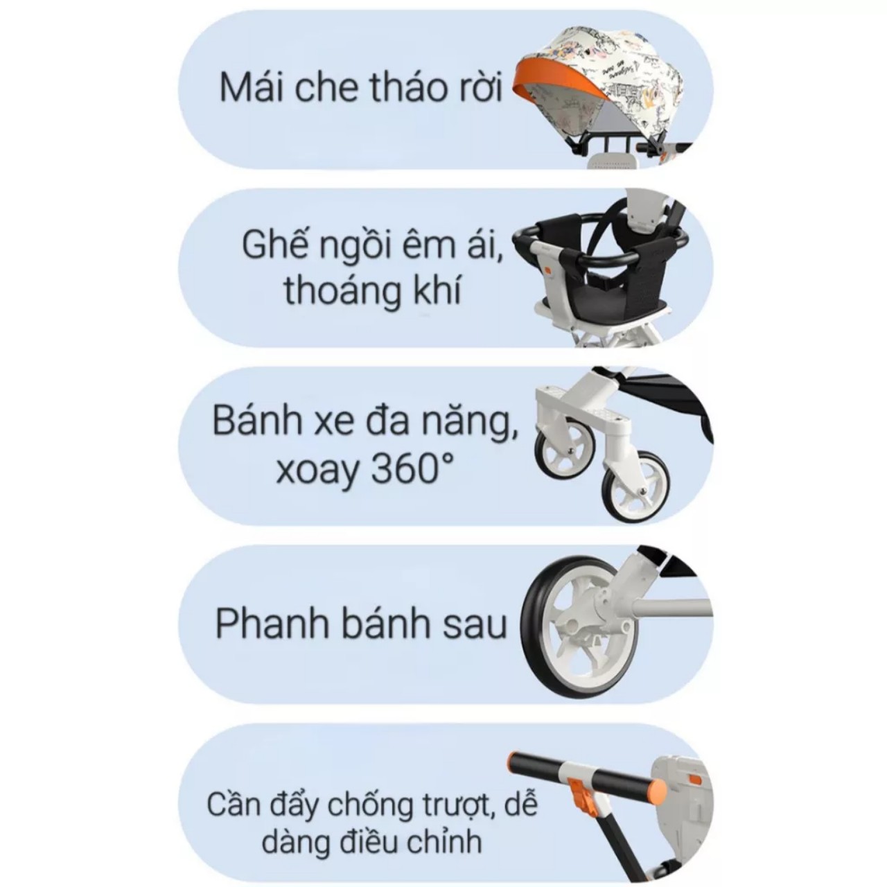 Xe đẩy gấp gọn, xe đẩy du lịch 2 chiều, đủ phụ kiện, nhỏ gọn, tiện lợi, khung thép cacbon siêu bền đẹp, không gỉ