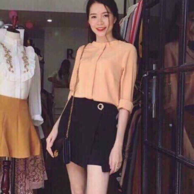 Áo sơ mi tay dài cổ tròn nẹp Cao Cấp