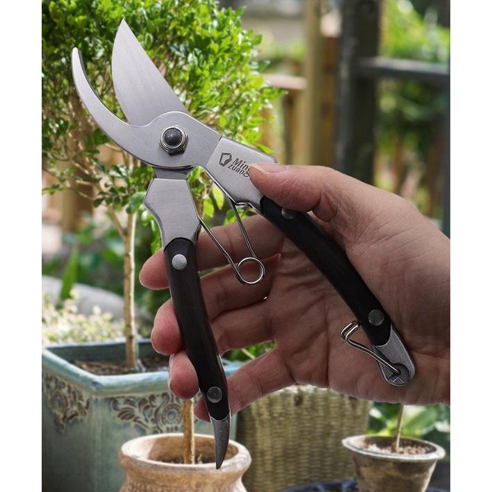 Kéo Cắt Cành Nhật Bản MING ZUAN Tay Đúc Nguyên Khối Chất Liệu Thép Cao Cấp Không Gỉ Tay Cầm Gỗ Dùng Cho Làm Vườn