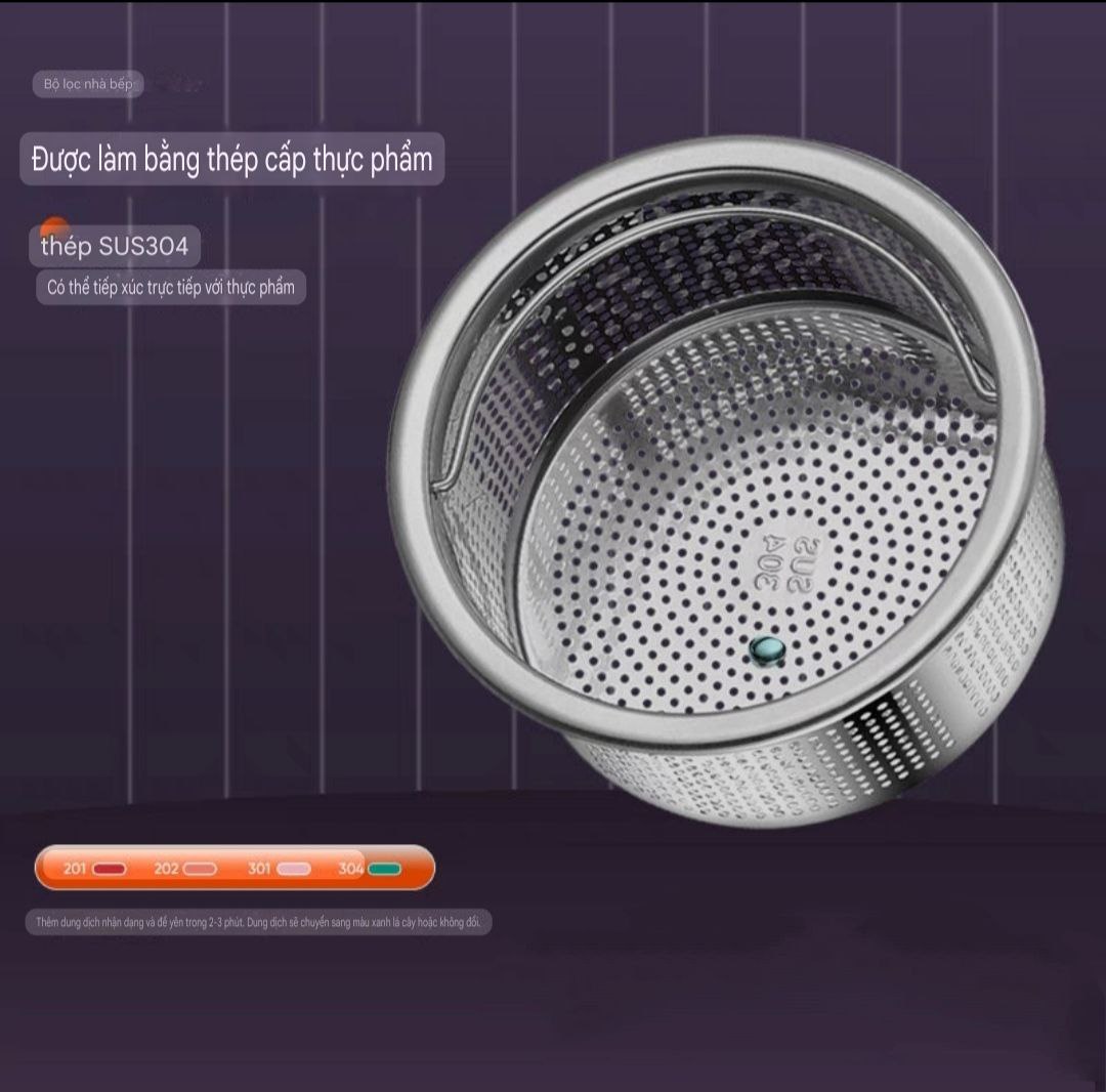 Dụng cụ lọc rác bằng inox 304 tránh tắc nghẽn bồn rửa bát bền đẹp có quai xách