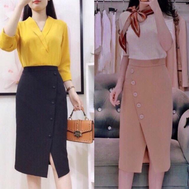 CHÂN VÁY XẺ TRƯỚC KHUY DỌC