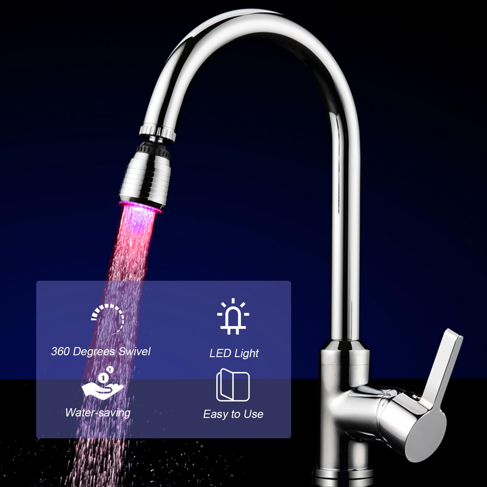 Vòi nước sục khí với ánh sáng 7 màu thay đổi xoay 360 độ, vòi nhà bếp, nhà vệ sinh